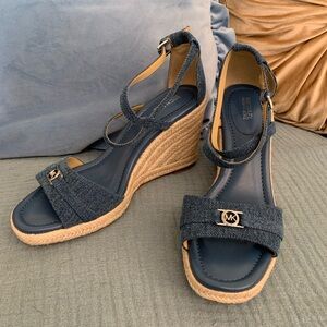 Michael Kors Blue Denim Wedge Sandals